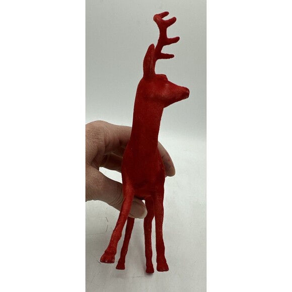 Vintage Red Flocked Reindeer Buck Deer Christmas Decor Plastic - Picture 16 of 16